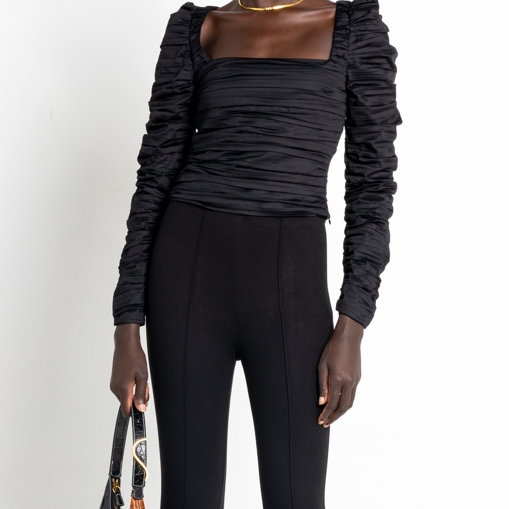 Few Moda Kourt Anastasia Black Ruched Long Sleeve Blouse Size M NWT